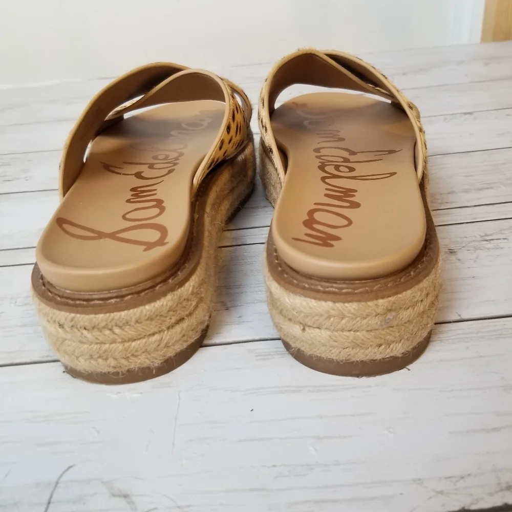Sam Edelman Korina Leopard Print Calf Hair Espadrille Platform Slide Sandals